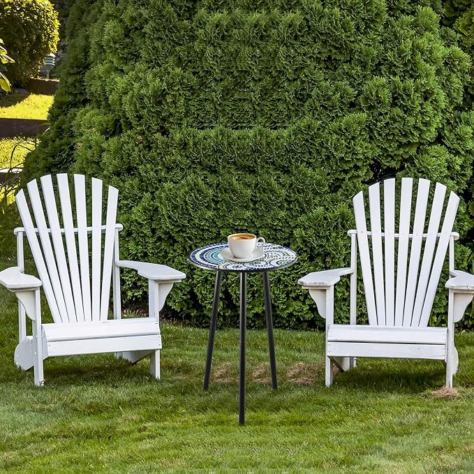 1 Pack Metal Outdoor Side Table Small Outside Round End Table for Patio Modern Accent Garden Corner Table for Small Spaces, Balcony, Porch, Weather-Resistant, Plant Stand Indoor, Round Mosaic