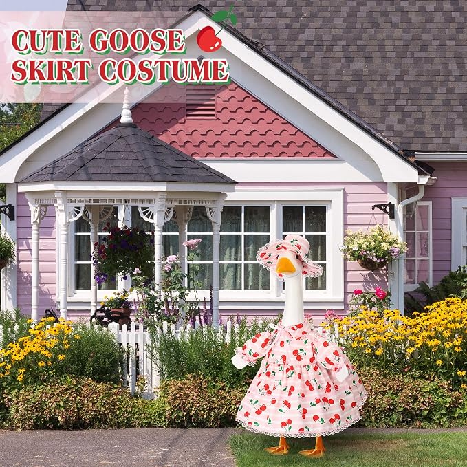 FuWeave Fall Porch Goose Outfit for Lawn Decor | Fits 23"/17" Lawn Plastic/Cement Statue Goose Costume Dress for Front Outdoor Courtyard Garden Patio Yard Decoration