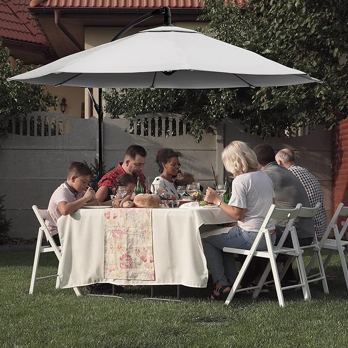 Pure Garden Offset Patio Umbrella – 10 Ft Cantilever Hanging Outdoor Shade - Easy Crank and Base for Table, Deck, Porch, or Poolside (Tan)