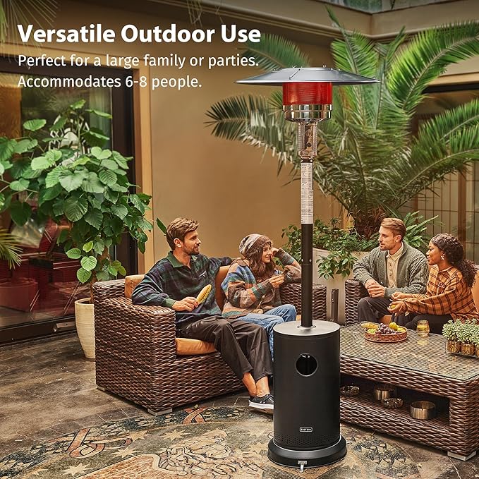 EAST OAK 55,000 BTU Propane Patio Heater with Round Table & Stainless Steel Burner, Outdoor Heater with Wheels, Ideal For Large Patios, Gardens, Outdoor Events, Commercial Use, Black