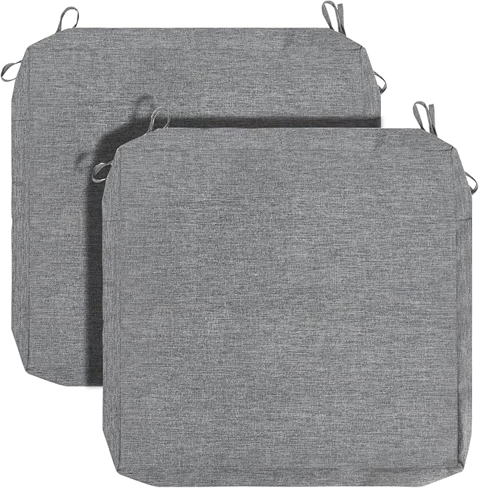 FUNHOME Patio Cushion Covers 22 x 20 x 4 Inch, No Insert! 2 Pack Water Repellent Outdoor Chair Seat Cushion Slip Covers with Zipper and Tie, Replacement Cover Only(Grey)
