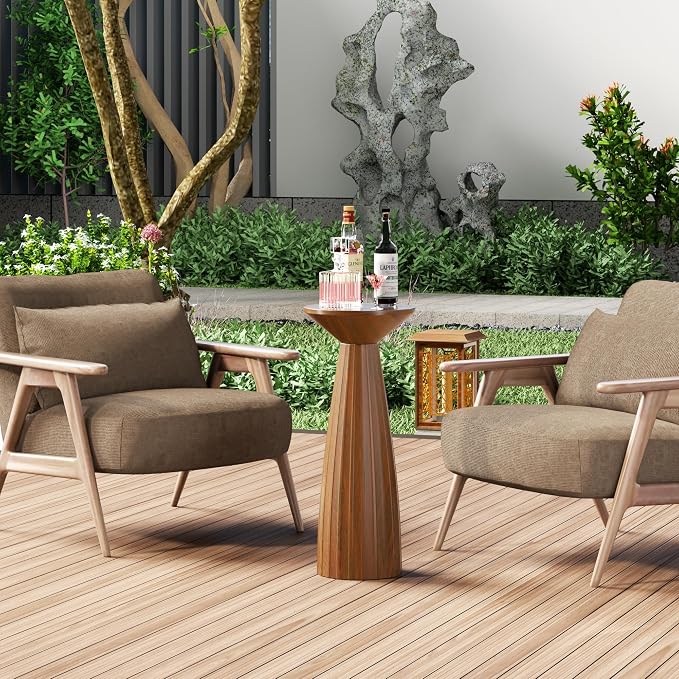 Metal Outdoor Side Table, Steel Round Accent Table, Small End Table Patio Furniture, for Garden, Pool, Yard, Balcony, Living Room, Deck, Weather Resistant, No Assembly (Brown Patio End Table)