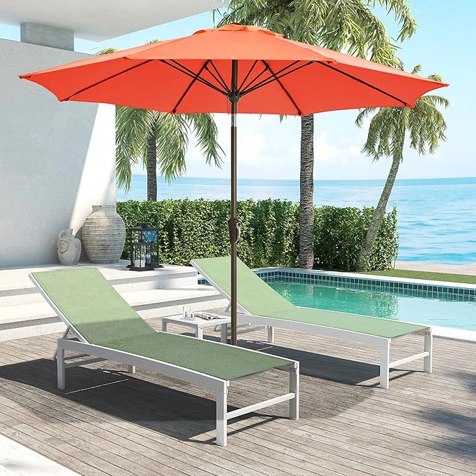 LOUNZY 9FT Large Outdoor Patio Umbrella Table Umbrella-UV Resistant,Easy Push Button Tilt and Crank,8 Sturdy Fiberglass Ribs Pool Umbrella for Patio,Backyard,Deck,Yard,Market