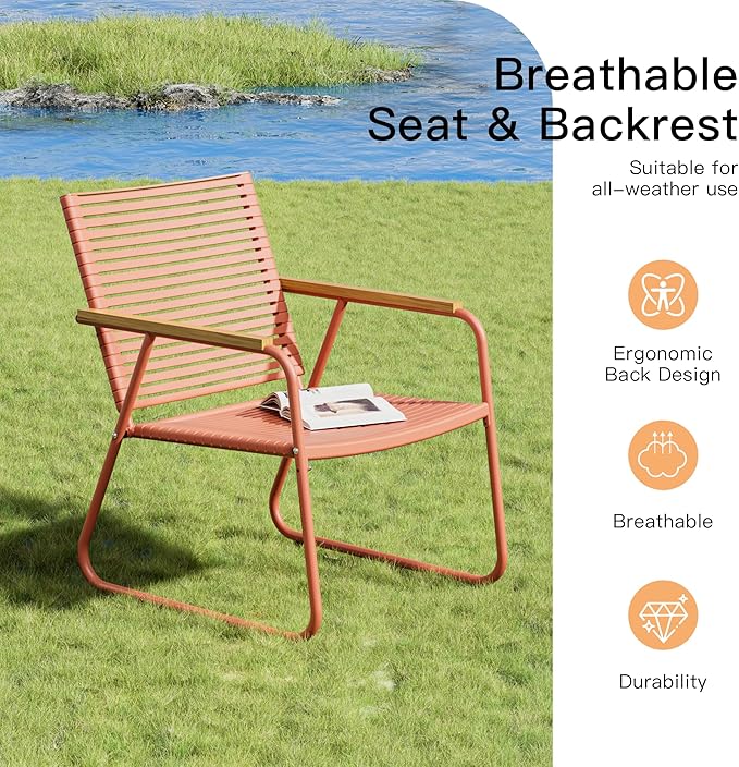 3-Piece Patio Furniture Set, Compact Outdoor Conversation Set with 2 Chairs and Glass Table, Weather-Resistant for Apartment Patio, Small Spaces, Balcony, Backyard – Orange