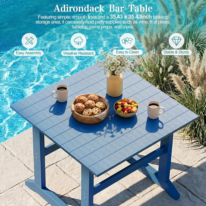 Vongrasig 5 Pieces Patio Dining Set, All Weather Outdoor HDPE Dining Furniture Set with Table and Chairs for 4, Garden Patio Furniture Set for Lawn, Backyard, Poolside, Blue