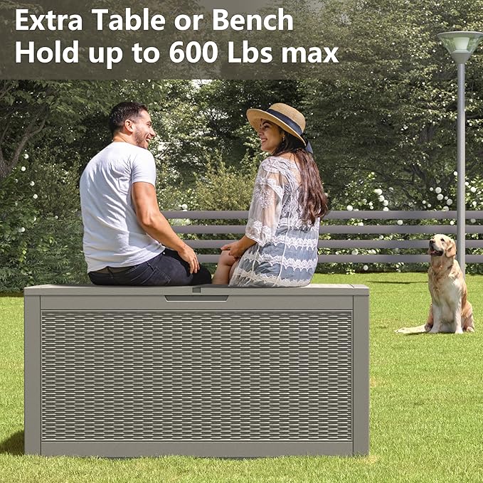 NUNU LAB 100 Gallon Large Waterproof Resin Deck Box, Lockable Outdoor Storage Box with Gas Lift, Patio Cushions, Garden Tools, Pool Supplies, Indoor Outdoor Storage Container, Grey