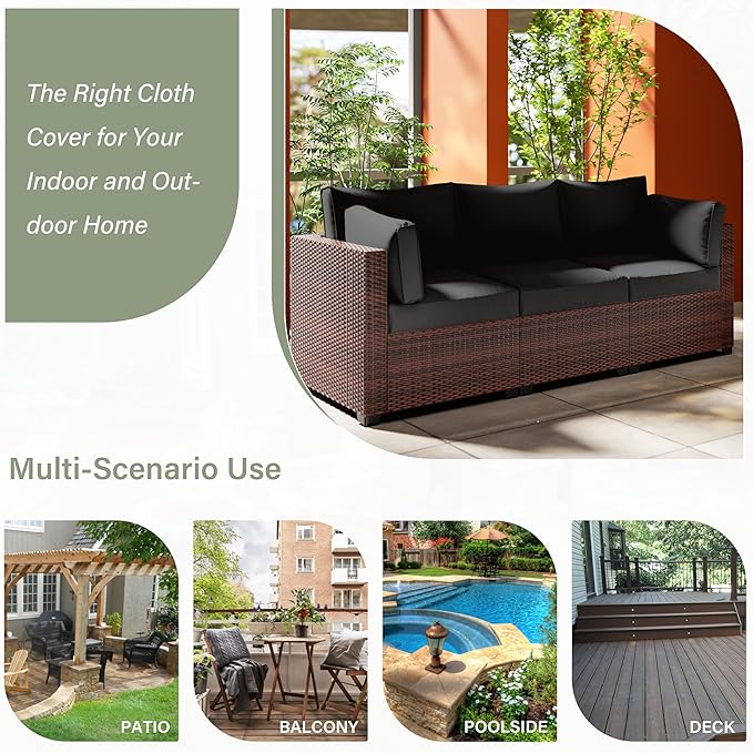 8 pcs Outdoor Cushion Slipcovers Outdoor Patio Cushions Covers Replacement Waterproof with Zipper w/3 Seat Cushion Covers and 5 Backrest Pillow Covers, Covers Only