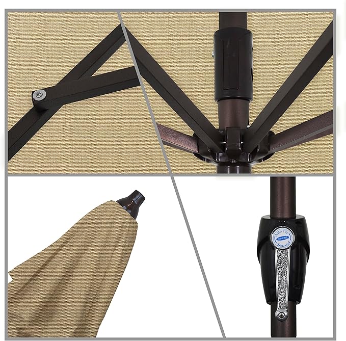 California Umbrella 7.5' Round Sunbrella Aluminum Outdoor Deck, Pool or Patio Umbrella, Crank Lift, Auto Tilt, Bronze Pole, Heather Beige