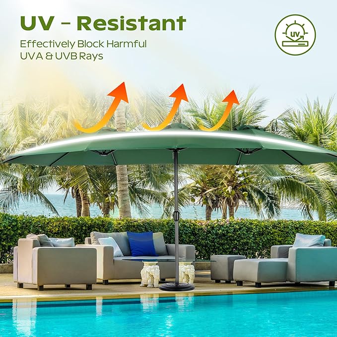 15ft Umbrella Outdoor Patio - Double-Sided Large Market Rectangle Umbrellas with Crank Handle for Patio Garden Yard Pool (No Base)