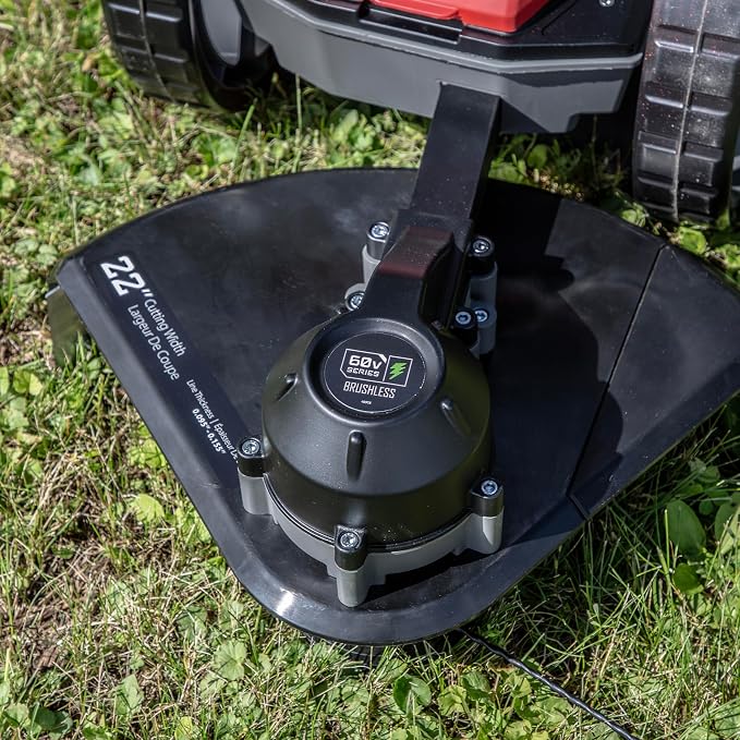 Earthquake 60V Walk Behind String Mower, Includes Two 4Ah Batteries, 22” Cutting Diameter, Three Cutting Speed Dial, 14” Never-Go-Flat Wheels, Easy Assembly, Adjustable Handlebar, Model #44965