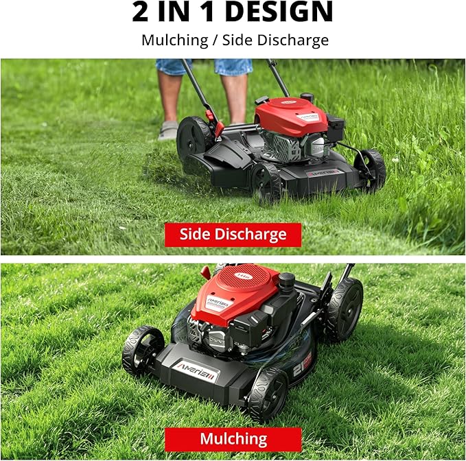 AMERISUN 144cc Gas Lawn Mower, 21 inch 2-in-1 Mulching & Side Discharge, 6-Position Height Adjustment, Foldable Handles for Lawn, Yard, and Garden Maintenance
