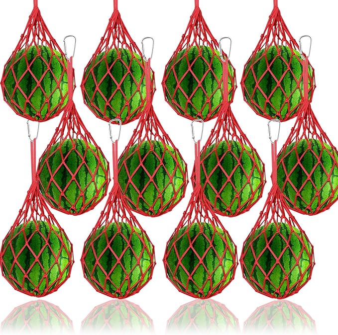 12 Pack Melon Hammocks Cradles, Melon Hammock Mesh Bags for Trellis, Heavy Duty Watermelon Nets with Hooks, Breathable, Durable & Easy - Install Fruit Support Net(Red)