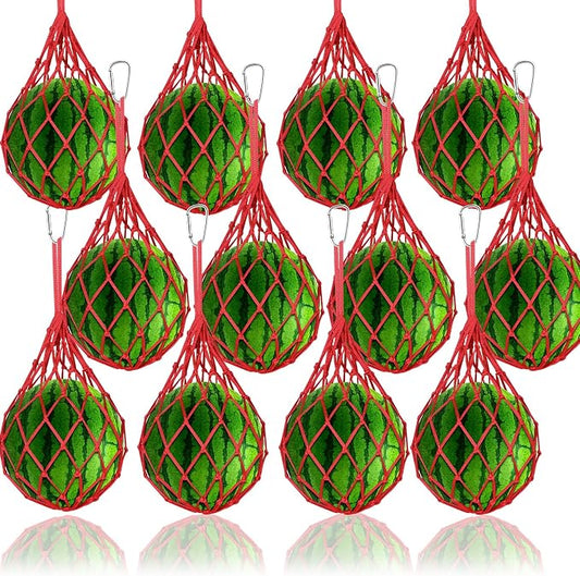 12 Pack Melon Hammocks Cradles, Melon Hammock Mesh Bags for Trellis, Heavy Duty Watermelon Nets with Hooks, Breathable, Durable & Easy - Install Fruit Support Net(Red)