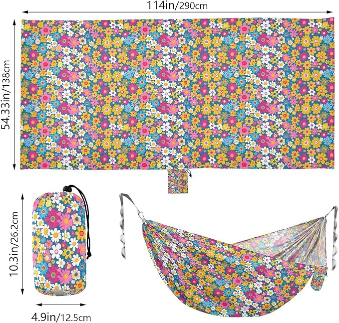 Camping Hammock Outdoor Hammocks for Outside Bright Retro Groovy Floral Beach Trees Portable Lightweight with Pockets Tree Straps Indoor
