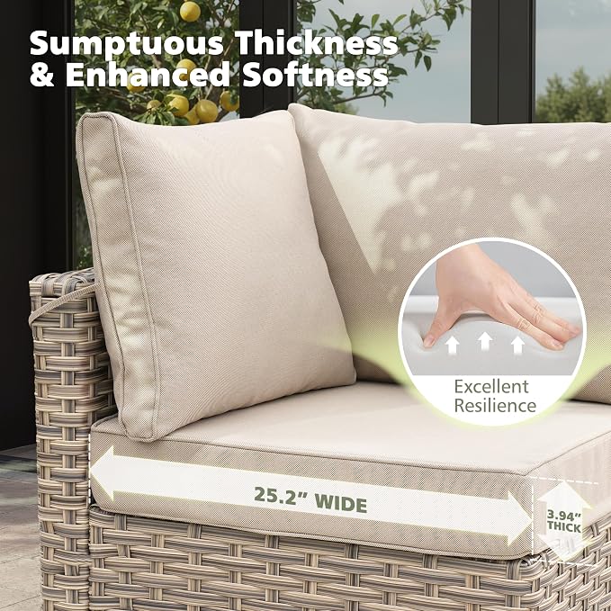 CAODOC 11-Piece Outdoor Sectional Sofa Set w/ 54" Fire Pit – L-Shaped Wicker Patio Furniture, Deep Seating & Swivel Rockers,Beige