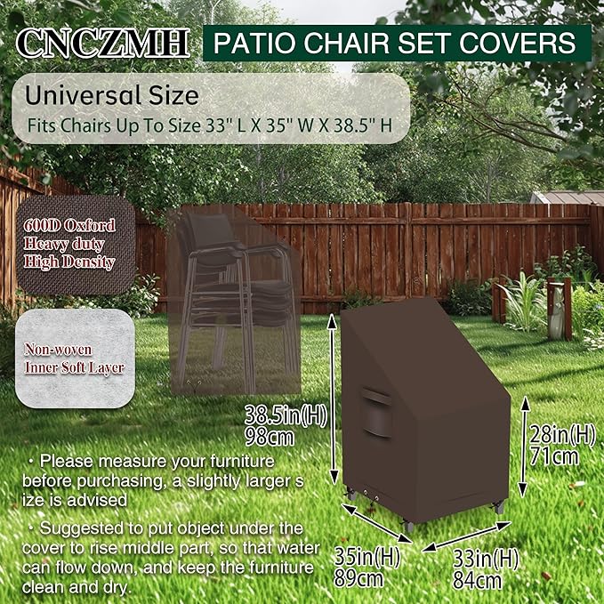 Patio Chair Covers, Outdoor Patio Furniture Covers Waterproof Large, 600D Heavy Duty Table Cover, Outside Dining Table And Chairs Set Covers (Brown, 33x35x28/38.5in 2pcs)
