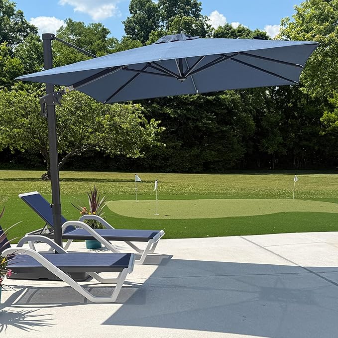 PURPLE LEAF Patio Umbrella 8' X 8' Rectangle Cantilever Umbrella Large Aluminum Outdoor Umbrellas with 360-degree Rotation & UPF40+ Premium Fabric for Deck Pool Garden Yard, Ocean Slate