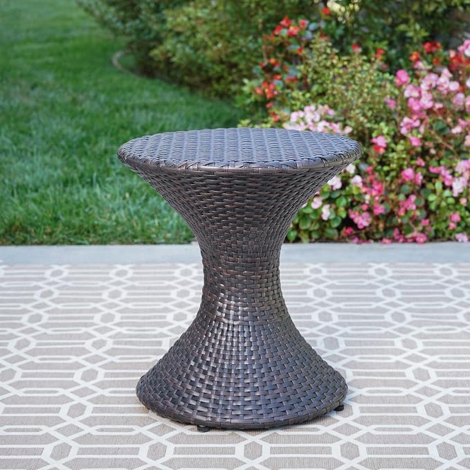 Wicker Rattan Side Table, 16 inch Outdoor Hourglass Patio End Table Rattan Coffee Table Wicker Accent Tables for Patio Porch Lawn