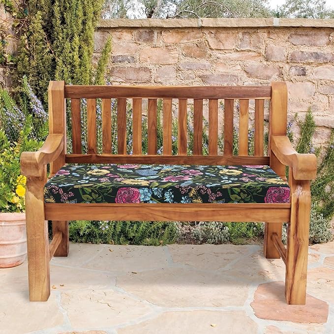 FUNHOME Outdoor Cushion Covers,42" x 18" x 3", No Insert! Patio Cushion Covers Replacement,Water Resistant Patio Bench Loveseat Cushion Covers 1 Pack, Black Flower Butterfly(Covers ONLY)