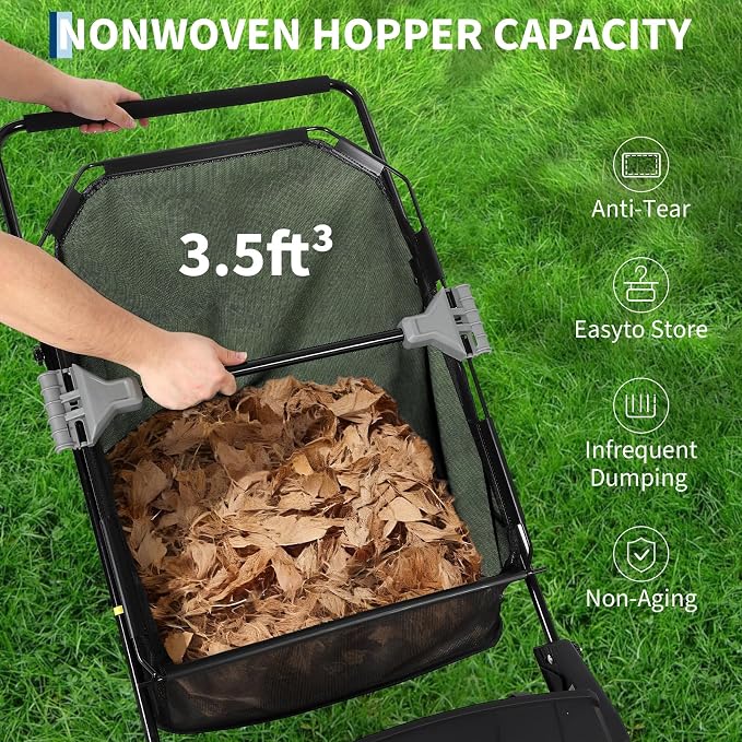 21 Inch Push Lawn Sweeper, Heavy Duty Leaf Collector with Dual Spinning Brushes 3.5 Cu. ft. Mesh Bag, Adjustable Height, Walk Behind Grass Sweeper for Leaves, Pine Needles & Yard Debris