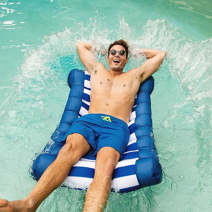 Big Joe Kona Hammock No Inflation Needed Pool Lounger with Headrest, Quick Draining Fabric, 4 feet Big