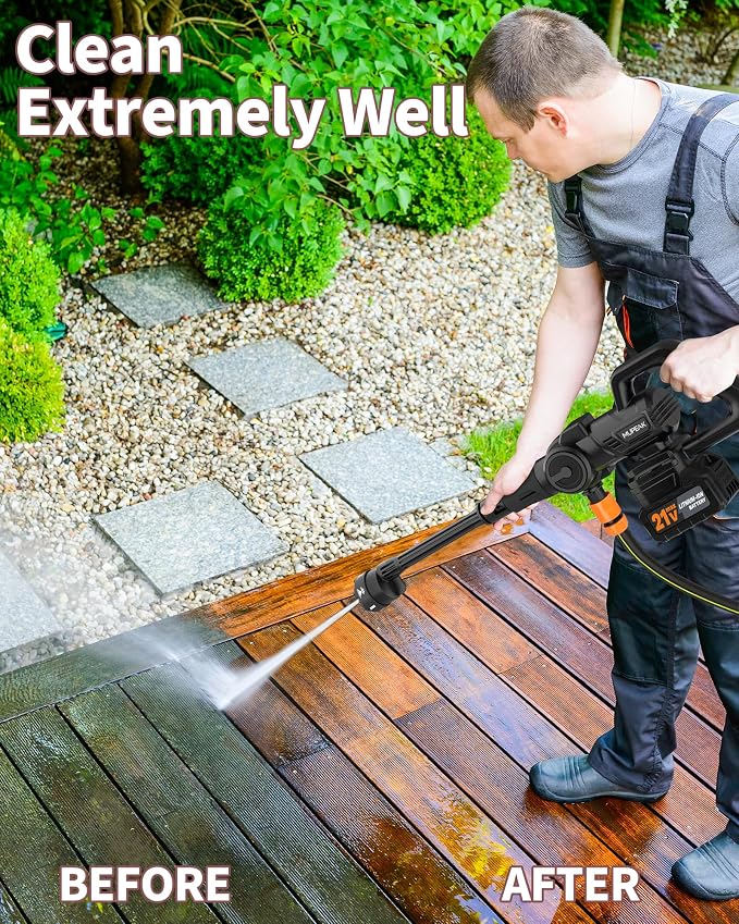 Brushless Cordless Washer, 1500PSl-Cordless Washer with 2 Batteries, 6-in-1 Nozzle/3-Modes Adjustable, 21V 4.0Ah Portable Washers Battery Operated for Car Home, Black