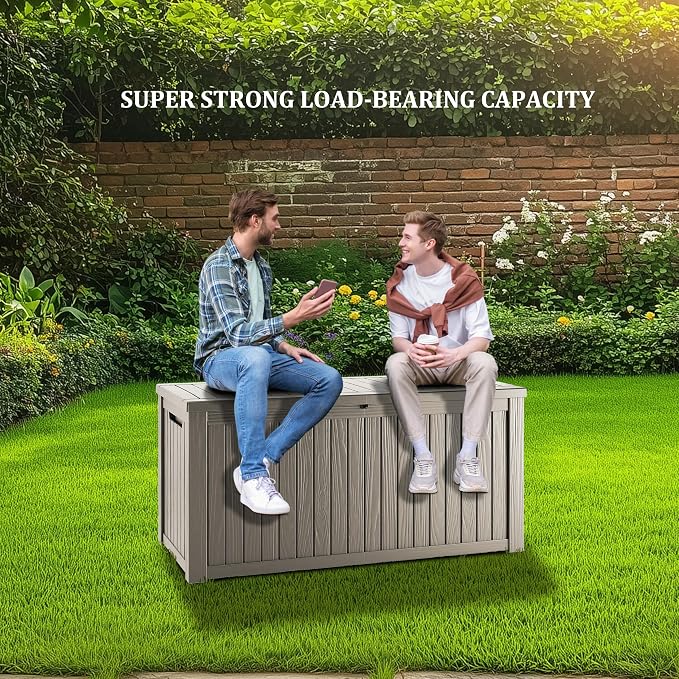 TARKARI 200 Gallon Outdoor Storage Box Waterproof, Resin Deck Boxes with Lockable Lid & UV-Resistant for Patio, Pool, Garden Furniture Cushions & Accessories, Coffee