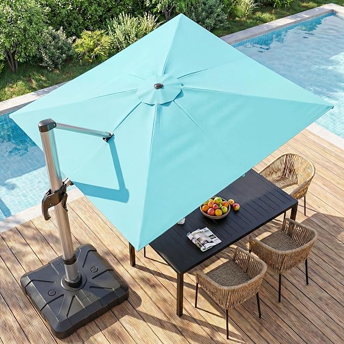 LAUSAINT HOME 11FT Square Cantilever Patio Umbrella, 360° Rotation Offset Umbrella with Aluminum Frame, Large Outdoor Sun Shade for Backyard, Pool, Deck, Lawn(Turquoise Blue)