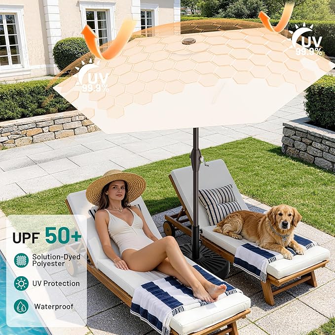 AreShark 7.5FT Patio Umbrella Table Market Umbrella w/Tilt and Crank, Heavy-Duty Outdoor Umbrellas for Pool, Deck, Garden and Backyard, Cream White