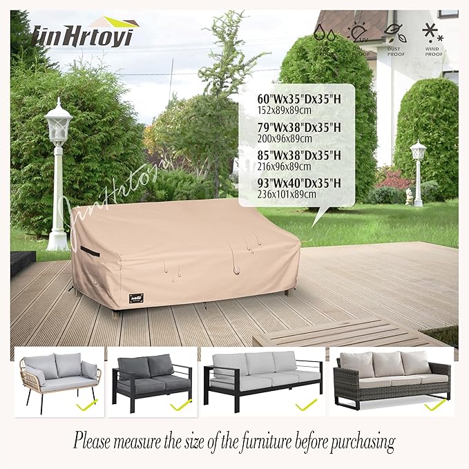 3-Seater Outdoor Couch Cover, 79Wx38Dx35H inches Outdoor Furniture Covers Waterproof,100% Waterproof Heavy Duty Patio Furniture Covers,Light Brown Minimalism Style Outdoor Sofa Cover