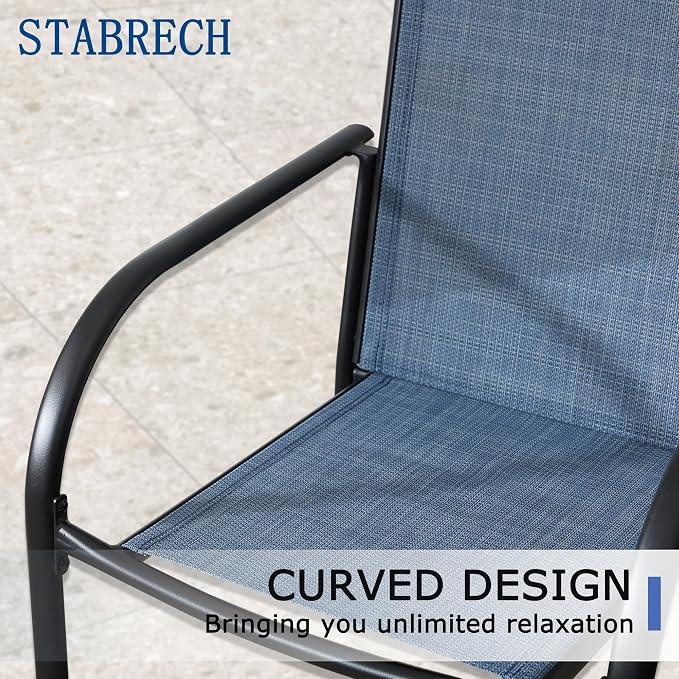 3 Piece Outdoor Dining Set, Patio Table and Chairs Set of 2, 27.6" Black Square Patio Table with 2 Blue Stackable Patio Chairs for Lawn, Garden, Porch