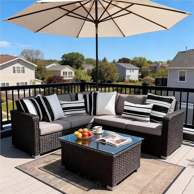 4 Pack Outdoor Waterproof Throw Pillow Covers 18x18 Inch, Striped Black and White Decorative Pillow Cover, Modern Farmhouse Cushion Cases for Garden Patio Tent Balcony Bench Couch Sofa