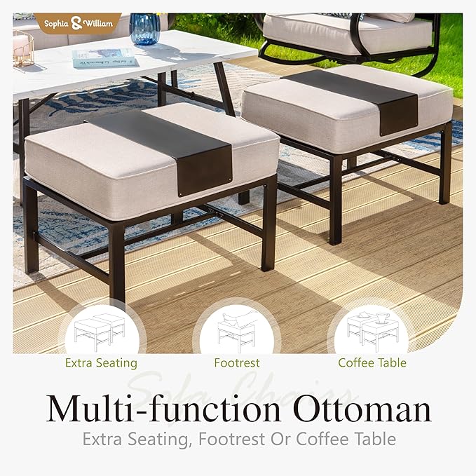 Sophia & William Patio Furniture Sets for 7 with 45" Gas Fire Pit Table Outdoor Conversation Sets 6 Pcs, 2 x Swivel Cushioned Sofa Chairs, 1x3-Seat Sofa, 2xOttomans for Backyard Poolside Beige