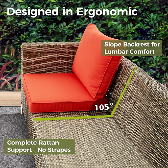 8 Pieces Patio Furniture Sets with Metal Top Coffee Table, All Weather Wicker Rattan Sectional Sofa Outdoor Furniture Conversation Set for Porch, Poolside, Garden, Backyard. (Red)