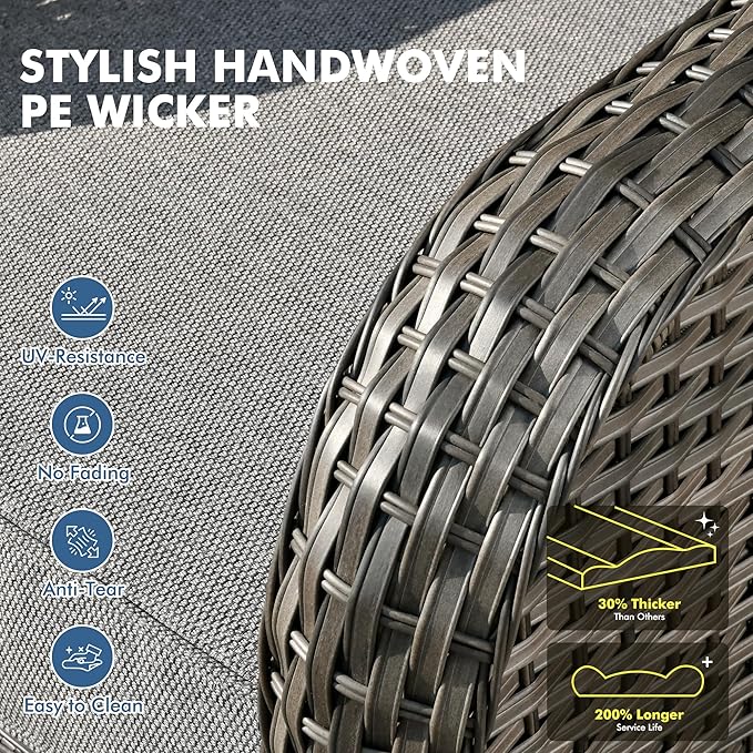 Weaxty Wicker Patio Furniture Set with Swivel Rocker Chairs Outdoor Loveseat Sofa and Rattan Coffee Table, 5 Pieces Outdoor Conversation Sets for Patio Porch Deck Backyard Poolside, Dark Gray
