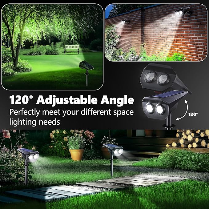 Flacchi Solar Lights Outdoor Waterproof - 2 Lighting Modes Solar Powered Garden Yard Spot Lights for Outside Landscape (Cool White, 4 Pack)