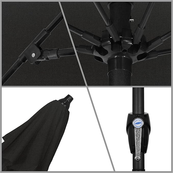 California Umbrella 12-Year Protection 9-Ft Outdoor Patio Umbrella, Sunbrella Fade-Resistant Acrylic Fabric, Auto Tilt and Crank, Heavy-Duty Aluminum Frame/ Reinforced Ribs, Bronze Pole, Black