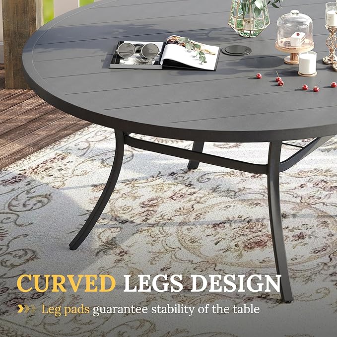 VICLLAX Patio Dining Set for 8, 9 Pieces Outdoor Furniture Includes 60" Round Patio Table with Umbrella Hole and 8 Outdoor Swivel Chairs for Lawn Garden, Grey Tabletop and Fabric
