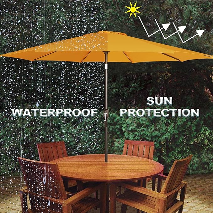 Blissun 9' Outdoor Patio Umbrella, Outdoor Table Umbrella, Yard Umbrella, Market Umbrella with 8 Sturdy Ribs, Push Button Tilt and Crank