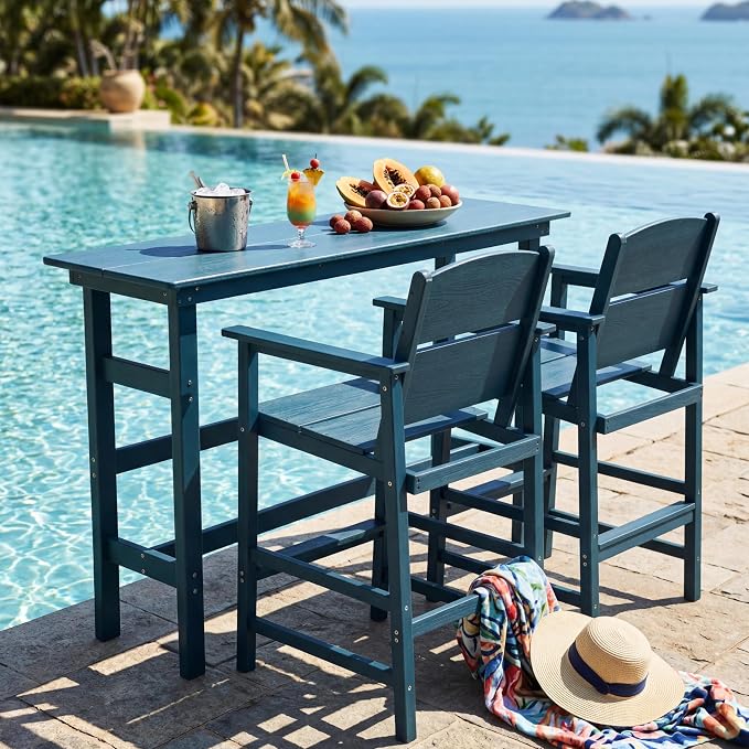 Outdoor Bar Table, HDPE Patio Pub Table, Weather-Resistant Tall Console Table for Backyard, Balcony & Garden, Durable All-Weather High Top Table, Easy Maintenance,Blue