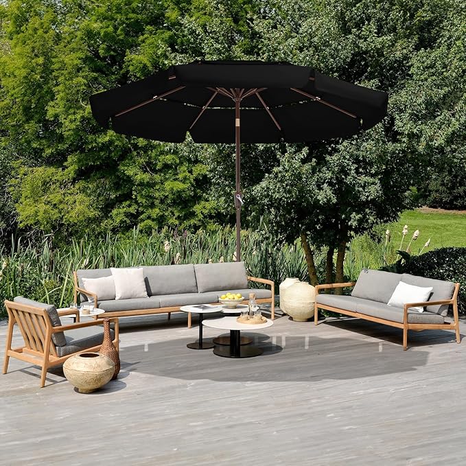 JEAREY 3 Tiers 9 FT Patio Umbrellas Outdoor Table Umbrella with Push Button Market Umbrella 8 Sturdy Ribs UV Protection Waterproof for Garden,Black