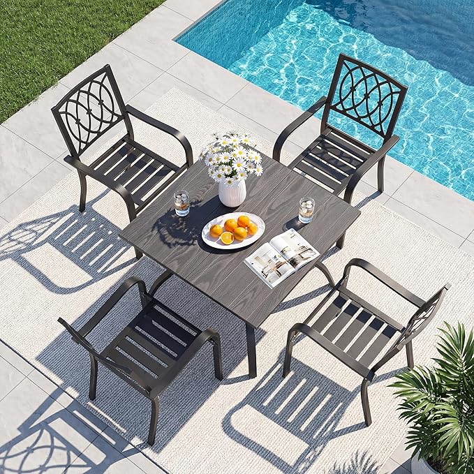 Outdoor Dining Table for 4-38" x 38" Matel Patio Table with E-Coated Finish, 1.6" Umbrella Hole for Garden, Backyard