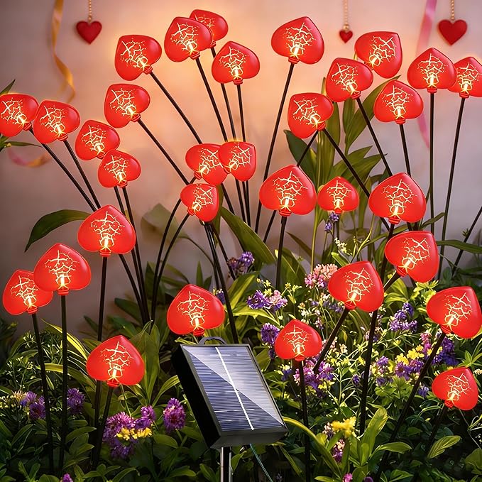 KerKoor Solar Garden Lights Mothers Day Decorations Lights Outdoor Waterproof 4 Pack 32 LED Pink Heart 8 Modes Gifts for Mom Mother Women Party Yard Path Wedding Valentines Mother‘s Day Decor (Pink)