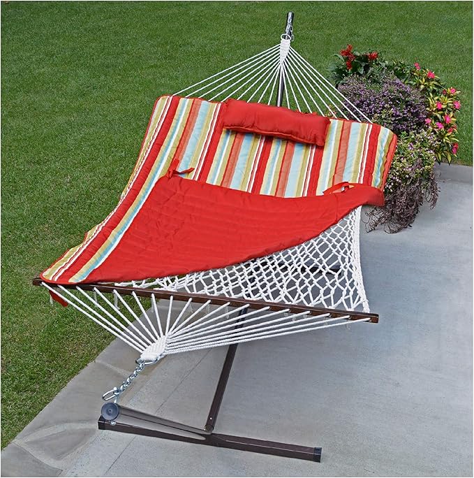 144" Striped Cotton Soft Comfort Hammock with Frame