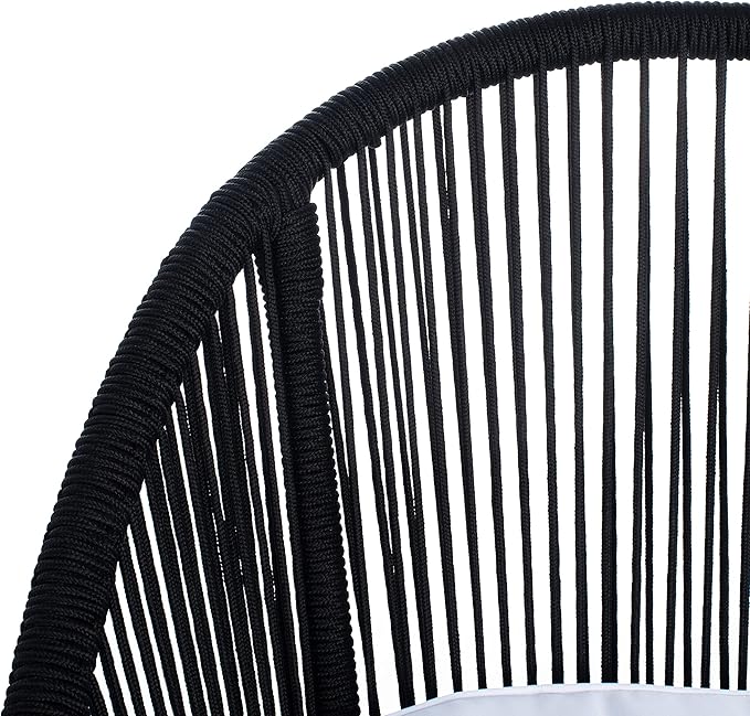 SAFAVIEH Outdoor Collection Halcott Black Rope/White Cushion 4-Piece Conversation Patio Set