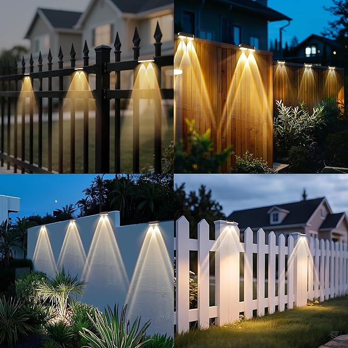 Peasur Solar Fence Lights Outdoor, 8 Pack Step Light Solar Powered, Waterproof LED Deck Lights for Stairs Railing Yard Patio Outside Warm White-Brown