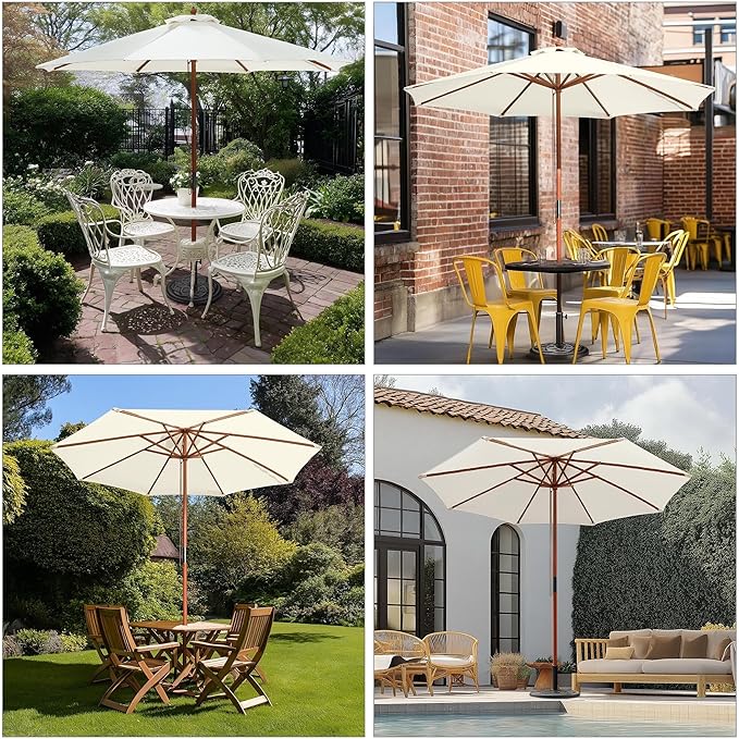 Yescom 9ft Coastal Solid Wood Umbrella Pulley Lift Commercial Base with Wheel Included for Seaside Restaurant Terrace Poolside Beach Club