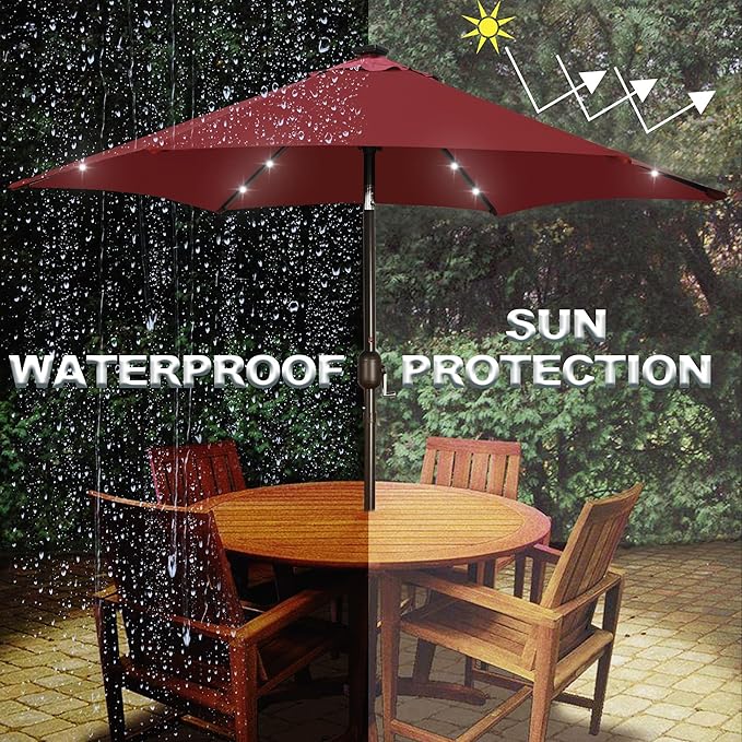 Blissun 7.5 ft Solar Umbrella, 18 LED Lighted Patio Umbrella, Table Market Umbrella