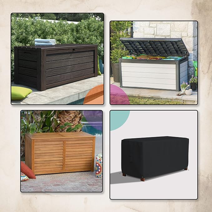 Covers & All Patio Deck Box Cover - Heavy Duty 18 Oz Waterproof Outdoor Yard Cushion Storage Box Protection 100% Weather Resistant with Air Pockets and Drawstring. (44”W X 28”D x 24”H, Black)
