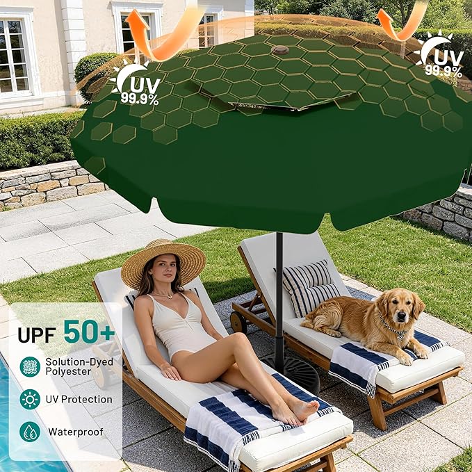 AreShark 12ft 2-Tier Patio Umbrella with Valance - Outdoor Umbrella Waterproof UV Protection, Market Table Umbrella w/ 8 Sturdy Ribs&Crank for Pool, Backyard, Garden(Dark Green)